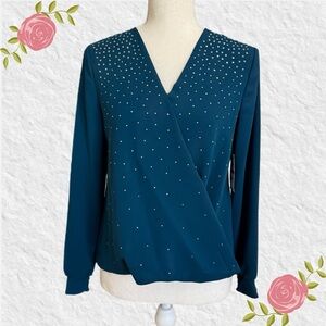 NWT Alfani Long Sleeve Faux Wrap Blouse